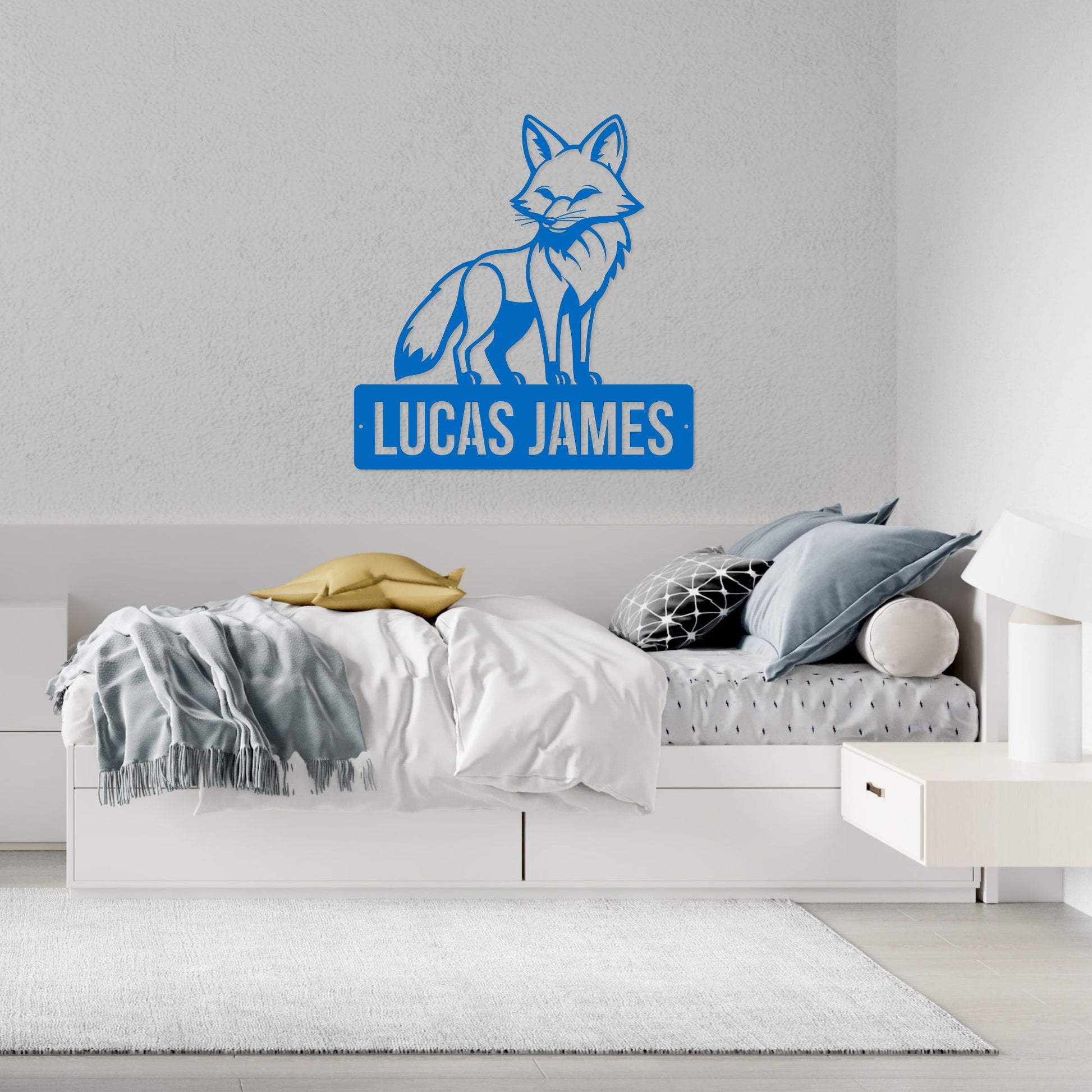 Custom Boy's Name Sign, Sly Fox Metal Wall Art, Personalized Kids Bedroom Decor, Animal Theme Playroom, Over The Bed Plaque, Sons Birthday Gift