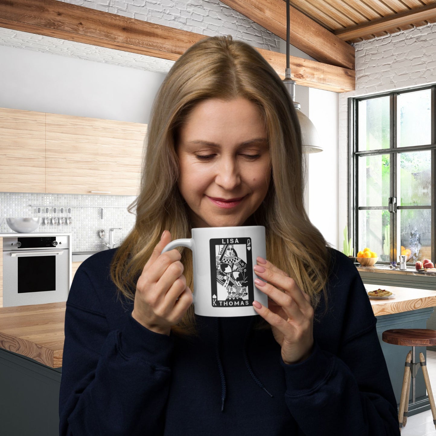 Personalized King & Queen of Hearts Coffee Mug, Him and Her Custom Anniversary Gift, 2 Sided 20oz Drinking Cup, Valentine's Card For Couples