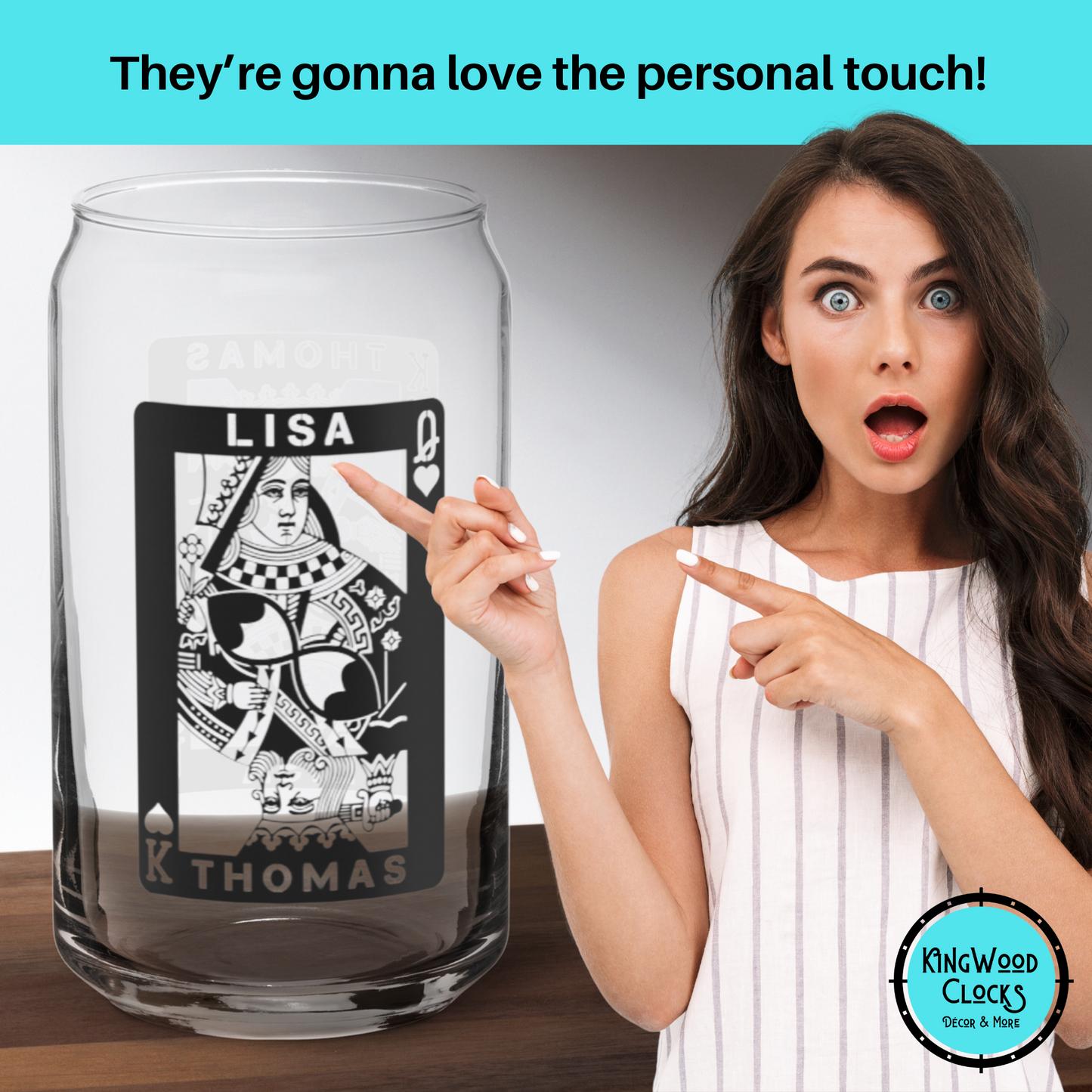 Personalized King & Queen Can-Shaped Drinking Glass, Couples Bar Drinkware, Engagement and Wedding Gifts, Custom Ice Coffee Cup, Him and Her