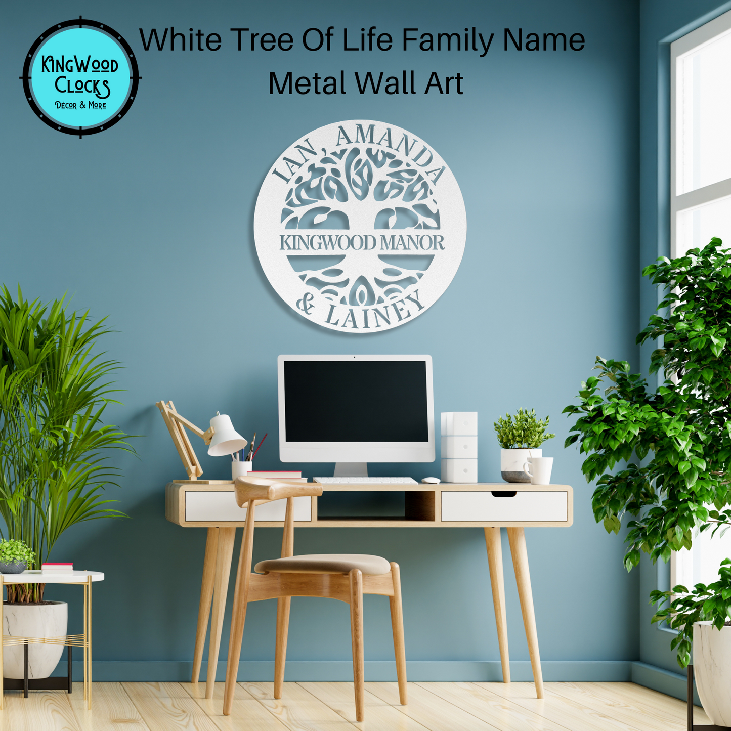Tree Of Life Family Name Personalized Metal Wall Art white