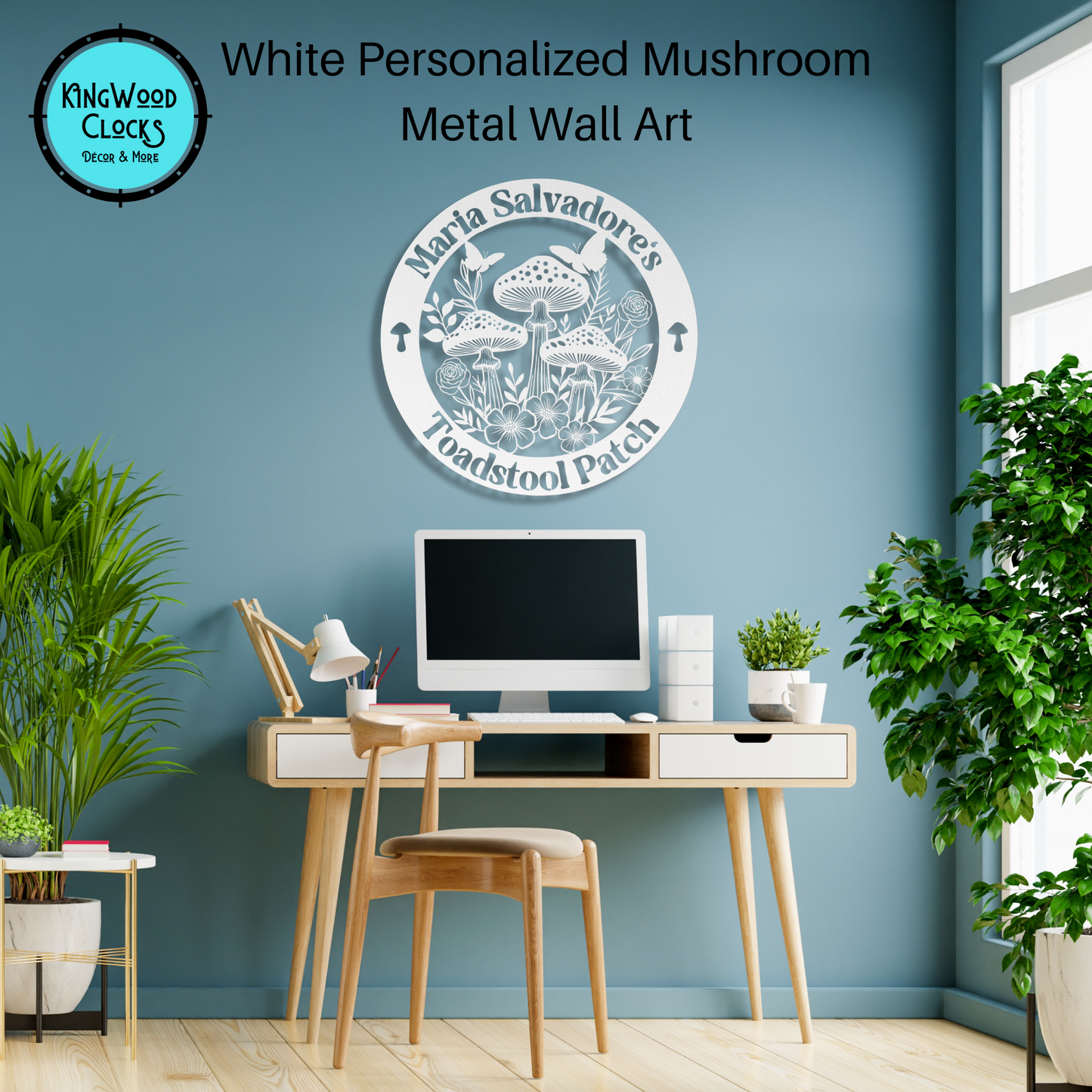 Personalized Mushroom Metal Wall Art white in office