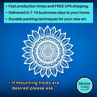 White floral design on a blue background with promotional text and Kingwood Clocks logo.