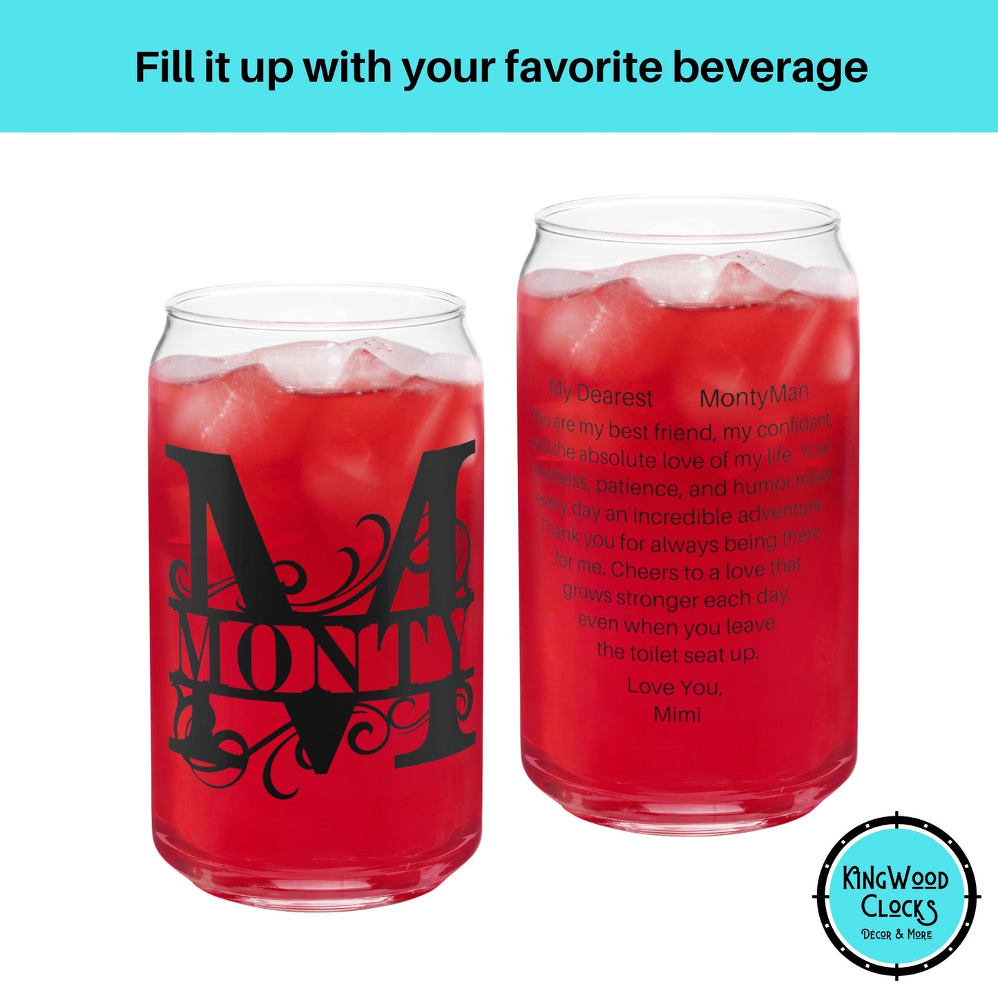 Personalized Monogram & Printed Message Can Glass