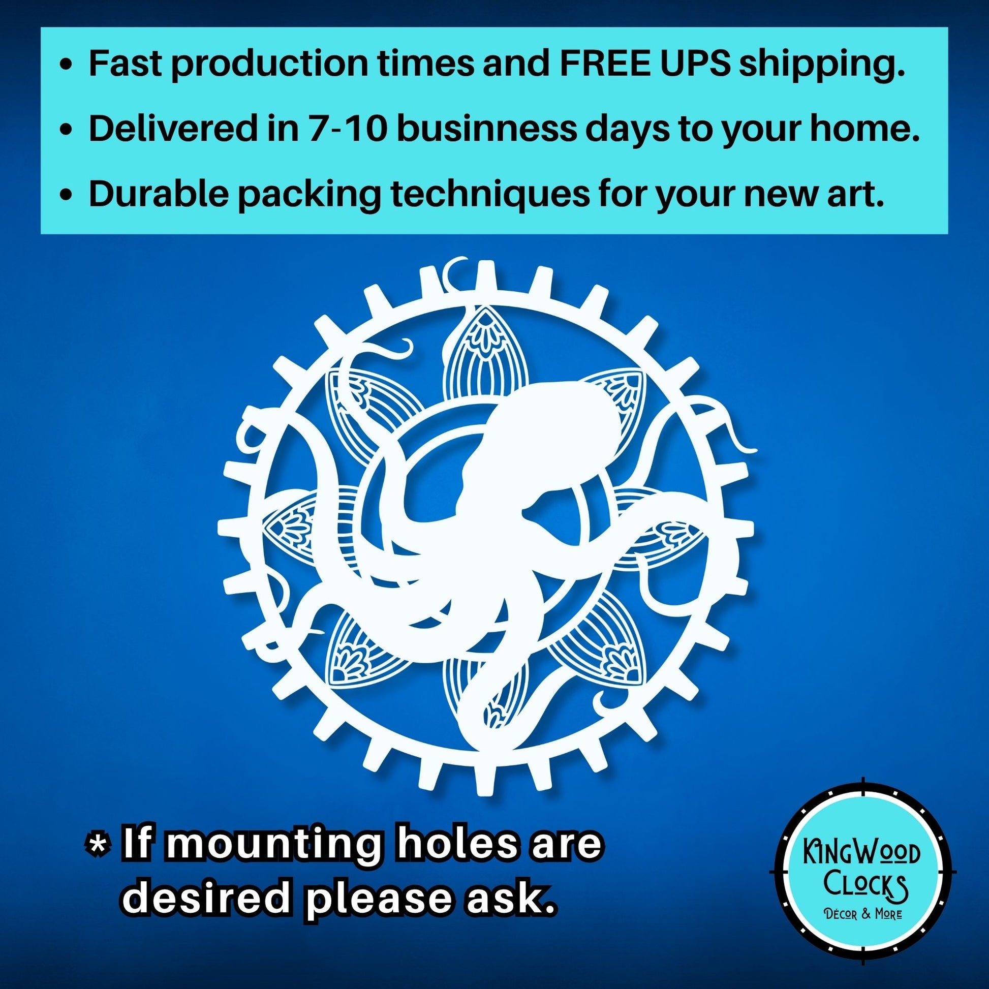 Decorative design with a silhouette of a person and gears on a blue background, featuring text about product features.