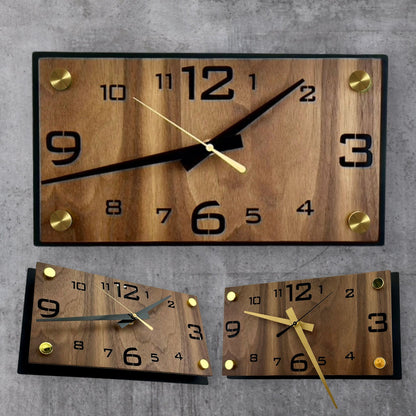 Mid Century Modern Rectangle Wall Clock - MCM Colors, Brass Standoffs, Non-Ticking Silent Quartz Movement, Retro Decor