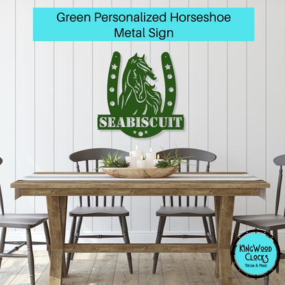 Personalized Horseshoe Metal Sign w/ Horse Portrait & Custom Name