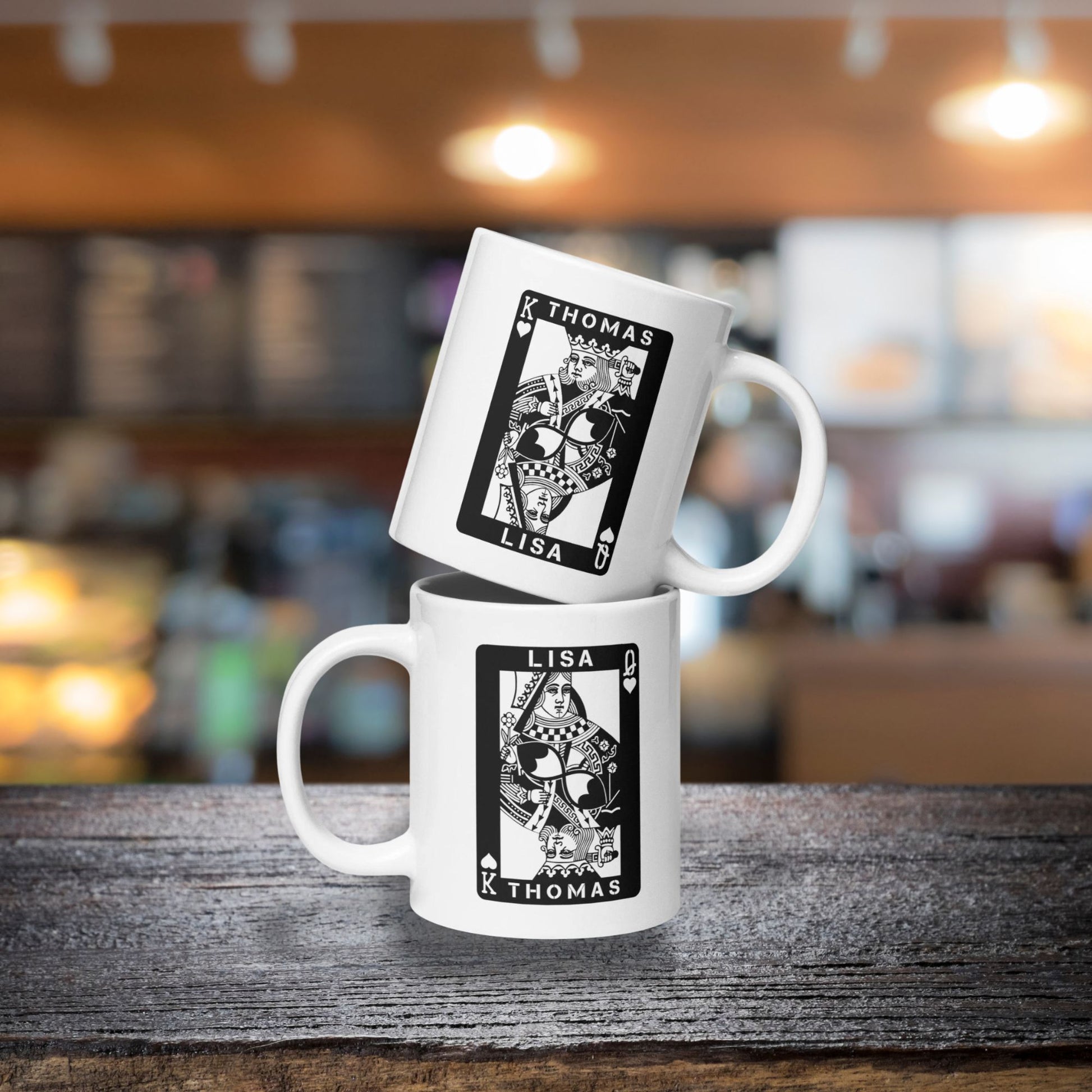 Personalized King & Queen of Hearts Coffee Mug, Him and Her Custom Anniversary Gift, 2 Sided 20oz Drinking Cup, Valentine's Card For Couples