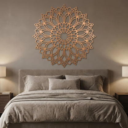 Decorative wall art above a bed in a bedroom setting