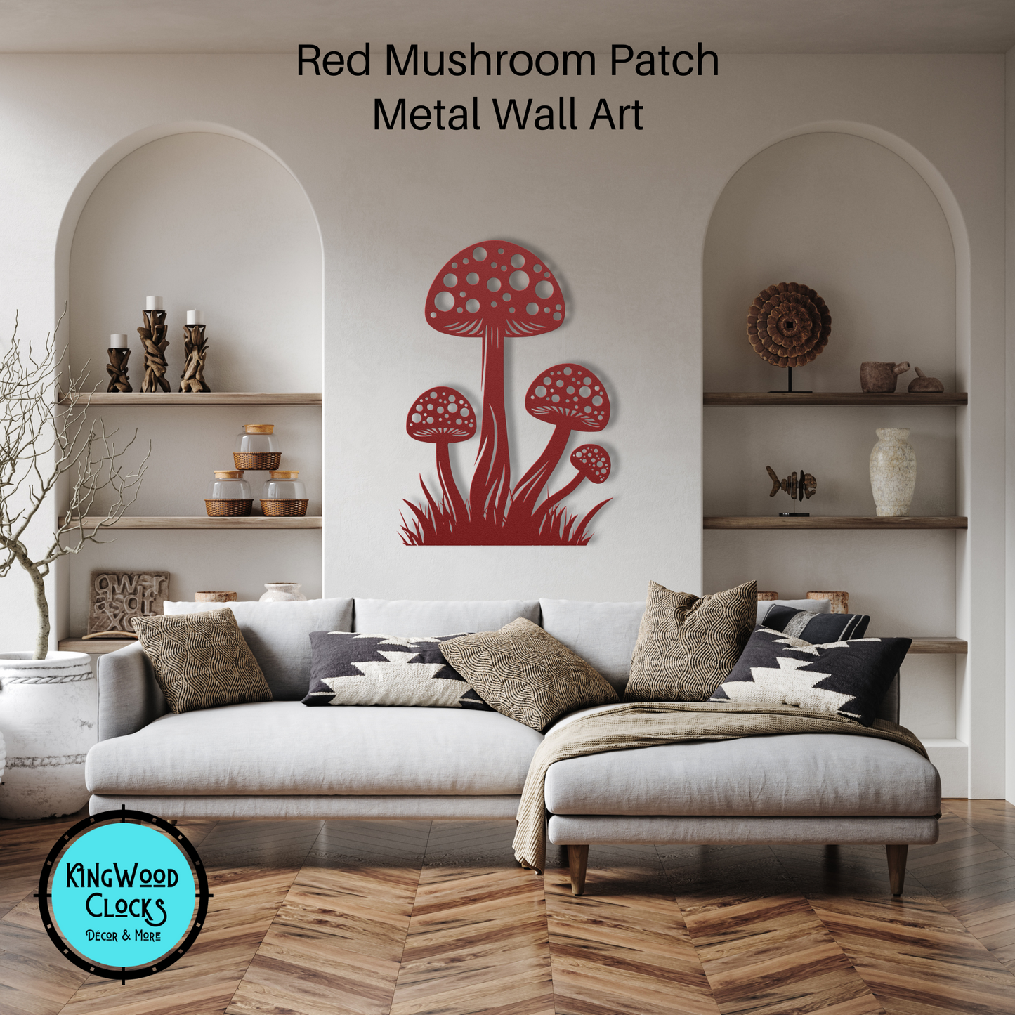Mushroom patch Metal Wall Art, Toadstool Boho Wall Hanging, Earthy Living, Fungus Room Decor, Psychedelic Mushroom Garden, Mycelium Nerd red in living room over couch
