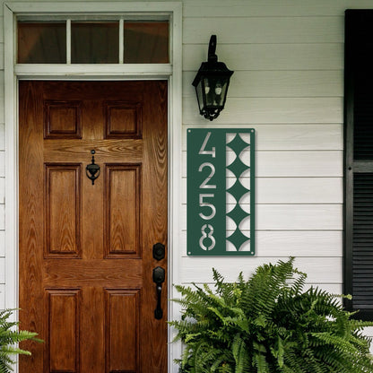 Vertical Metal Address Sign, MCM Numbers Steel Plaque, Mid Century Modern Home Address Marker, Exterior House Number Sign. Starburst Porch Decor