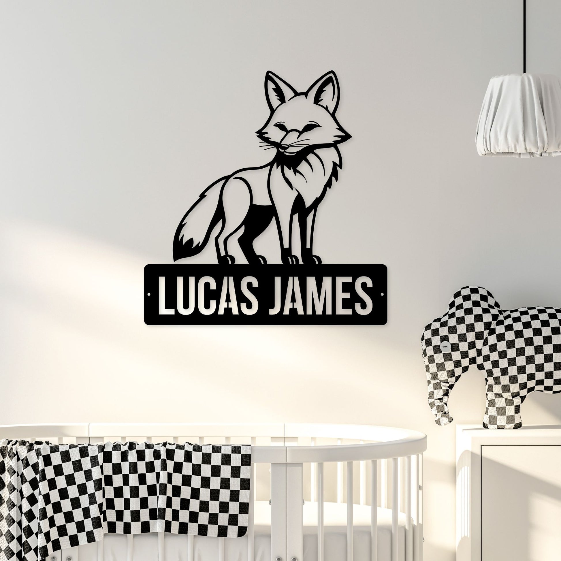 Custom Boy's Name Sign, Sly Fox Metal Wall Art, Personalized Kids Bedroom Decor, Animal Theme Playroom, Over The Bed Plaque, Sons Birthday Gift