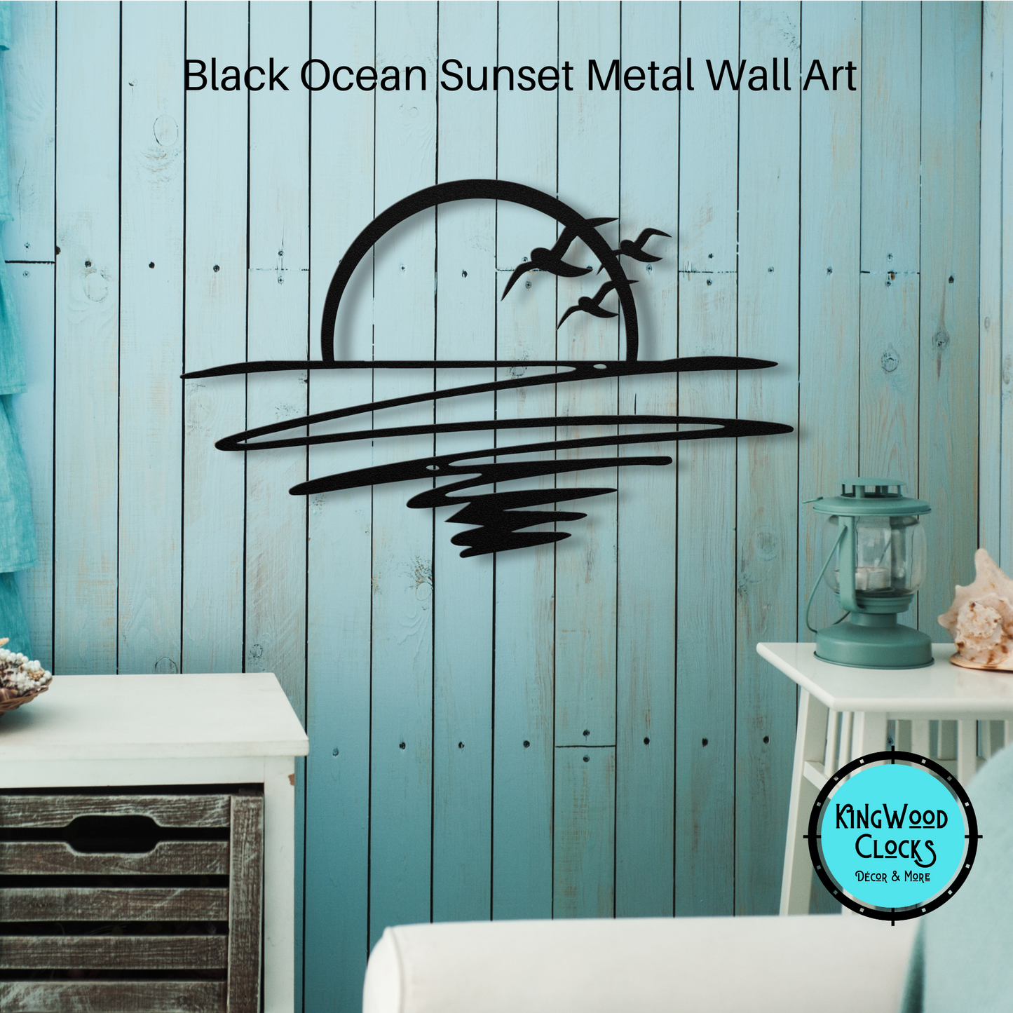 Ocean Sunset On Horizon Metal Wall Art, Beach Home Minimalist Wall Hanging, Modern Sunburst Decor, Housewarming Destination Gift, Seagulls
