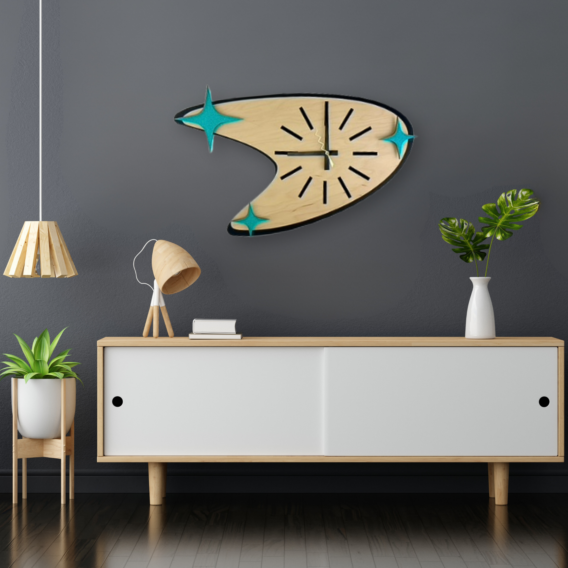 Mid Century Modern Boomerang Clock – KingWood Clocks Décor & More Mid Century Modern Boomerang Clock – KingWood Clocks Décor & More