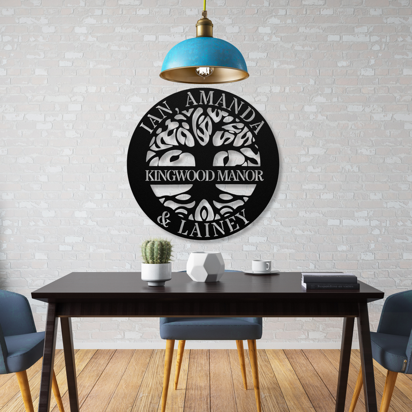 Tree Of Life Family Name Personalized Metal Wall Art in kitchen shown in black