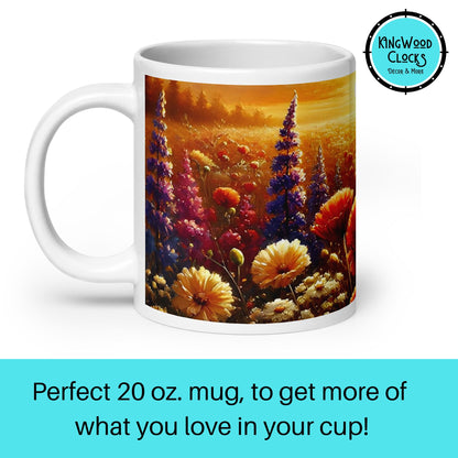 Mug with floral design and Kingwood Clocks branding