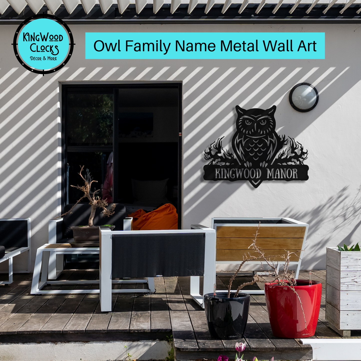 Personalized Family Name Owl Metal Wall Art