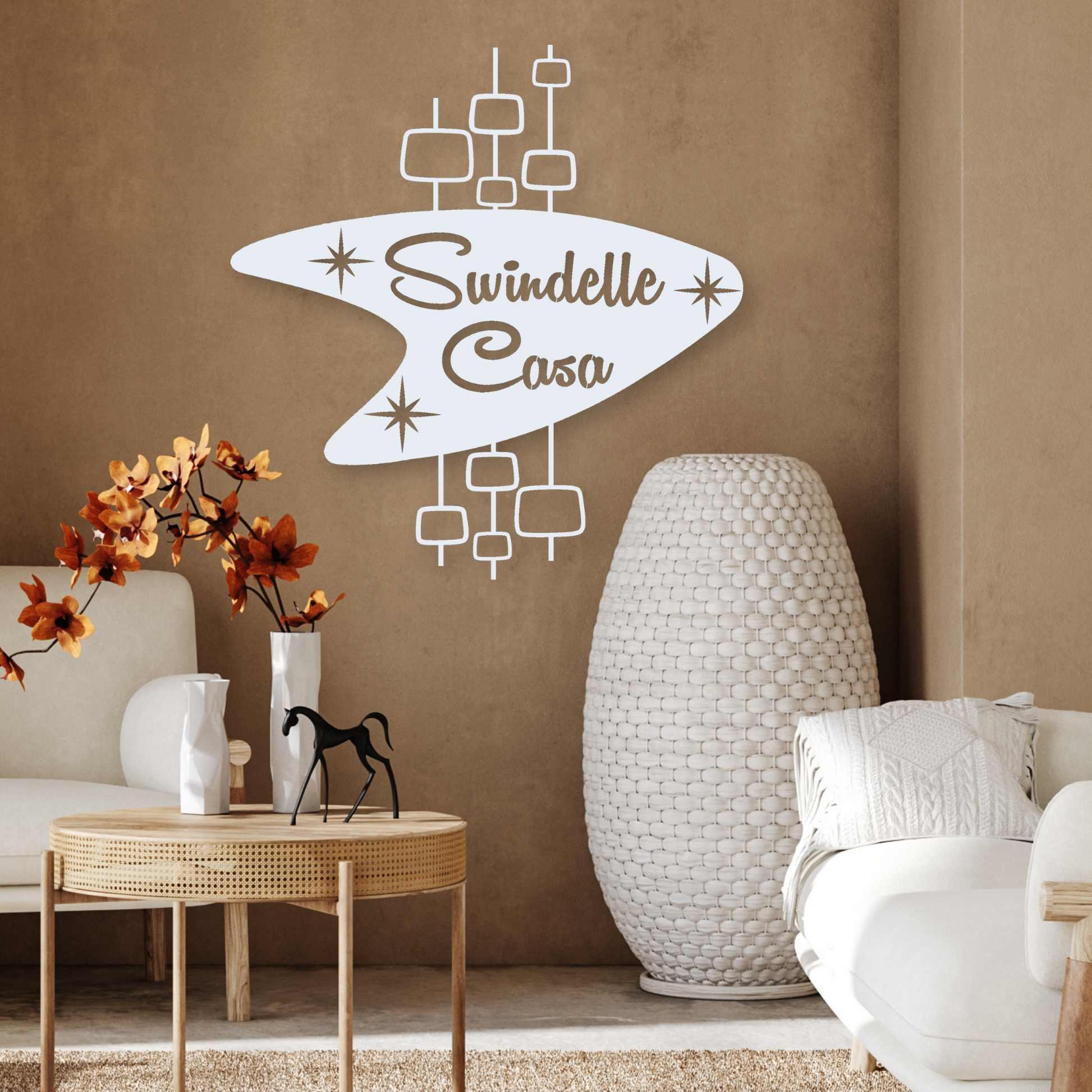 Mid Century Modern Boomerang Name Sign, Customized Wall Art white