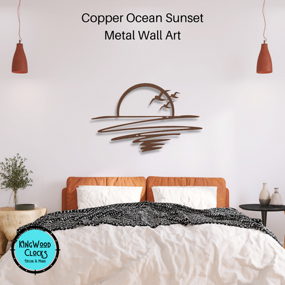 Ocean Sunset On Horizon Metal Wall Art, Beach Home Minimalist Wall Hanging, Modern Sunburst Decor, Housewarming Destination Gift, Seagulls