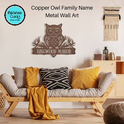 Personalized Family Name Owl Metal Wall Art