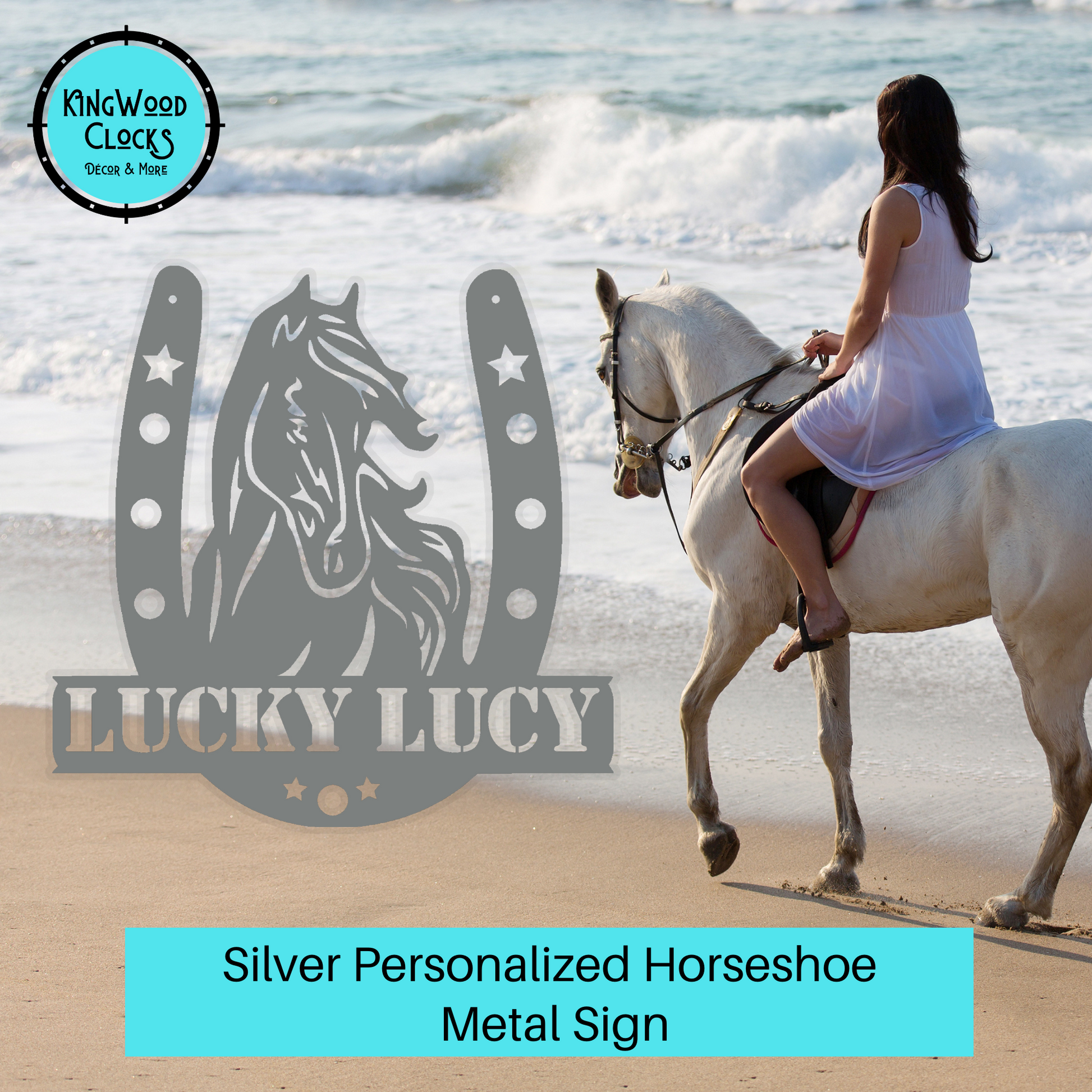 Personalized Horseshoe Metal Sign w/ Horse Portrait & Custom Name