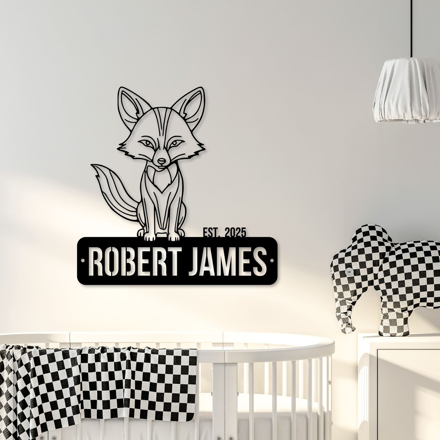 Custom Boy's Name Sign, Clever Fox Metal Wall Art, Personalized Kids Bedroom Decor, Animal Theme Playroom, Over The Bed Plaque, Sons Birthday Gift