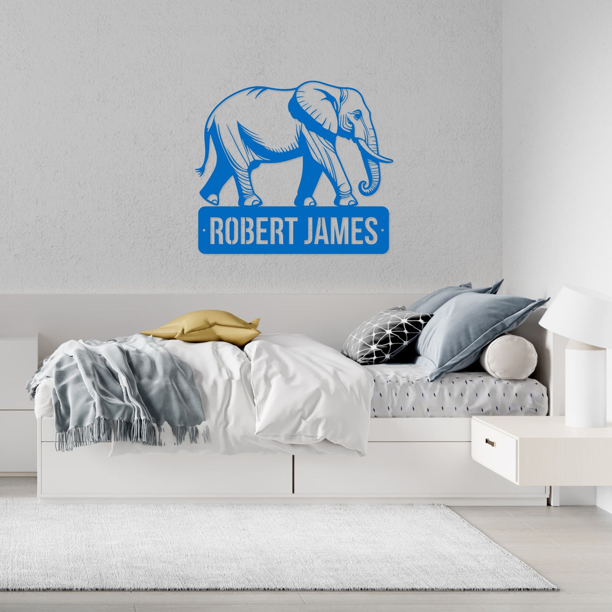 Customized Name Sign, Wise Elephant Metal Wall Art, Boy's Over Bed Bedroom Decor, Kids Animal Theme Playroom Decorations, Son & Grandson Gift