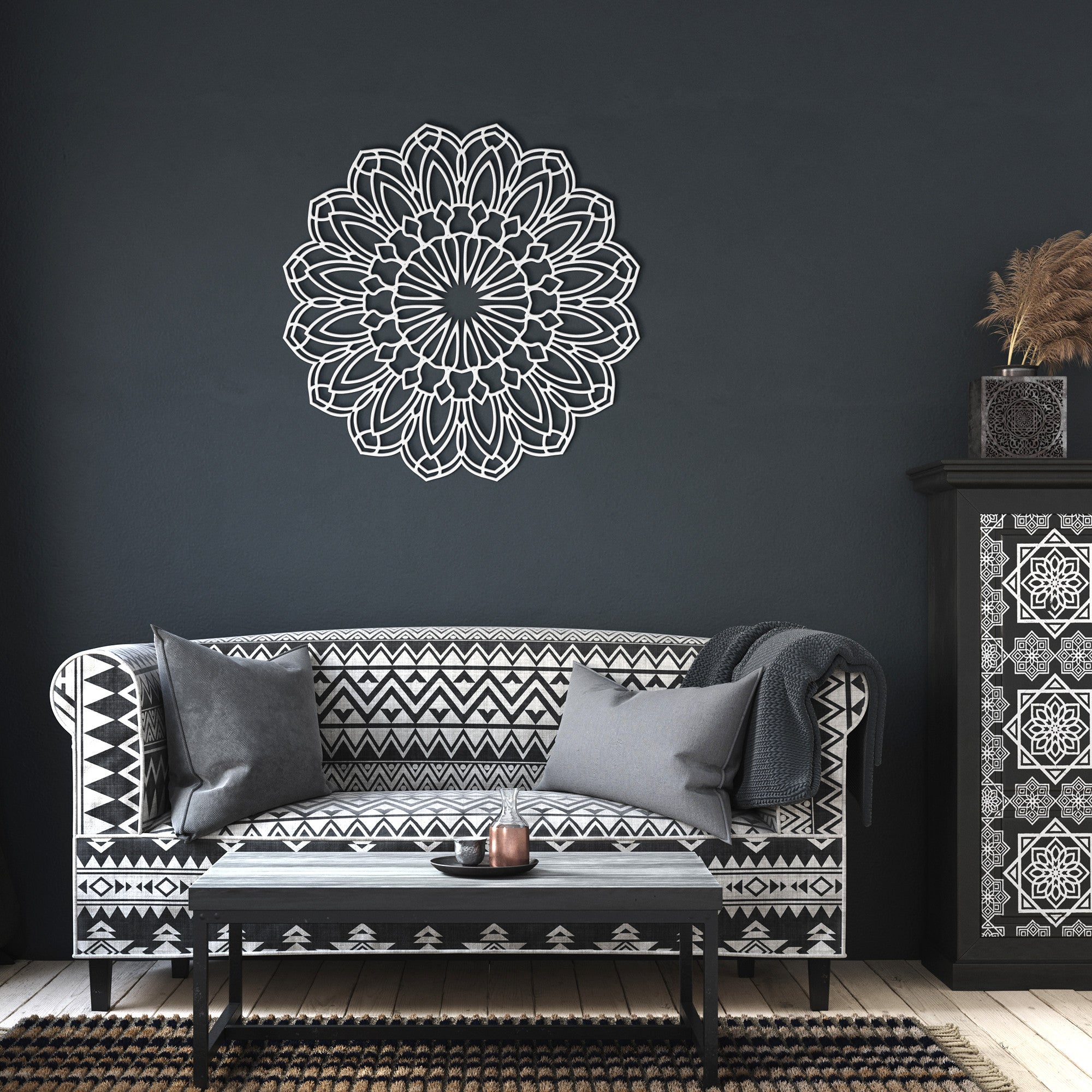 Floral Mandala Metal Wall Art, Wall Art, Large Living Room Wall Art, Bohemian Flower Wall Hanging Decor, Housewarming Gifts