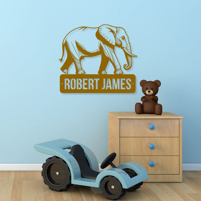 Customized Name Sign, Wise Elephant Metal Wall Art, Boy's Over Bed Bedroom Decor, Kids Animal Theme Playroom Decorations, Son & Grandson Gift