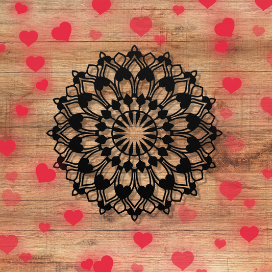 Hearts and Flowers Mandala Metal Wall Art