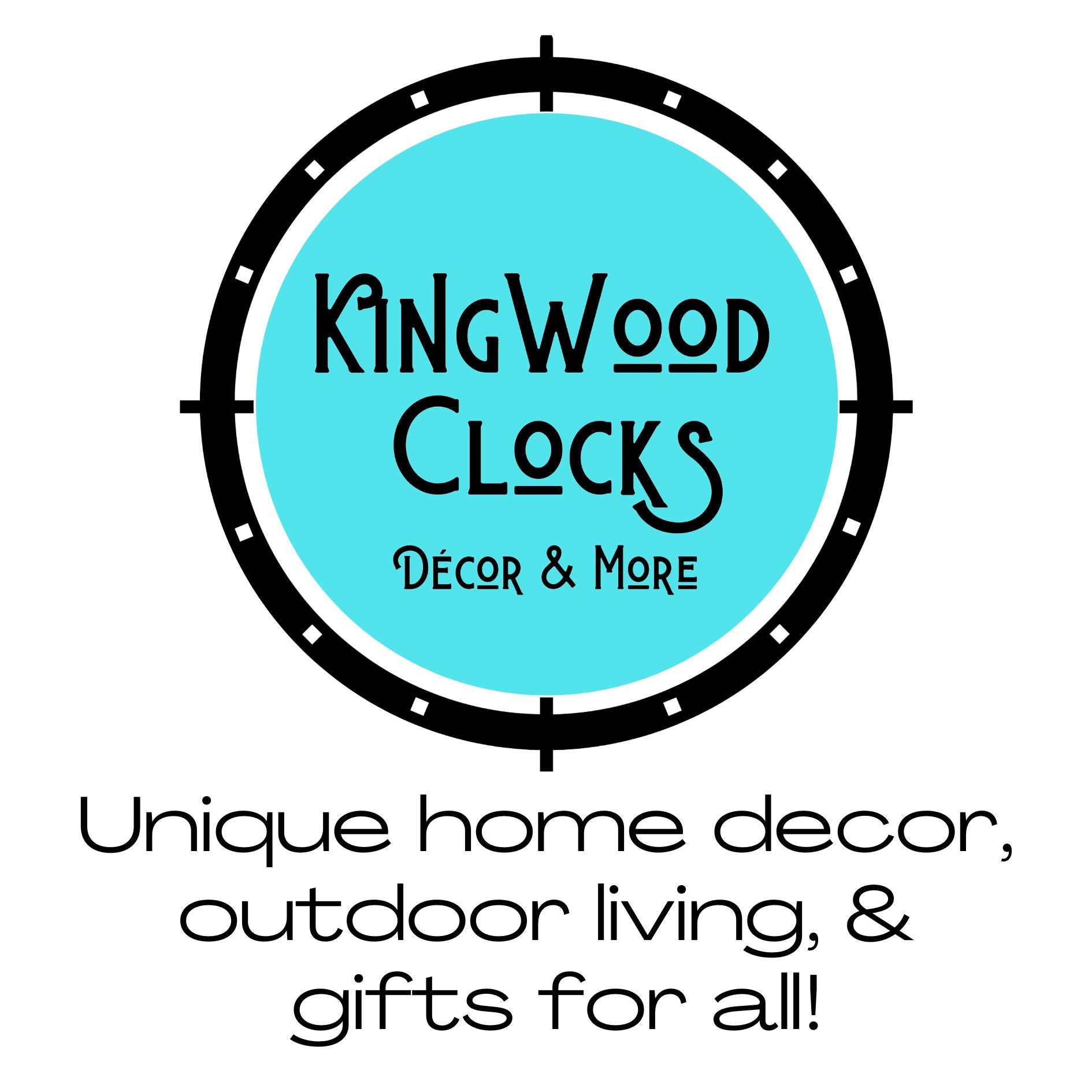 Kingwood Clocks logo with a blue circle and black text on a white background