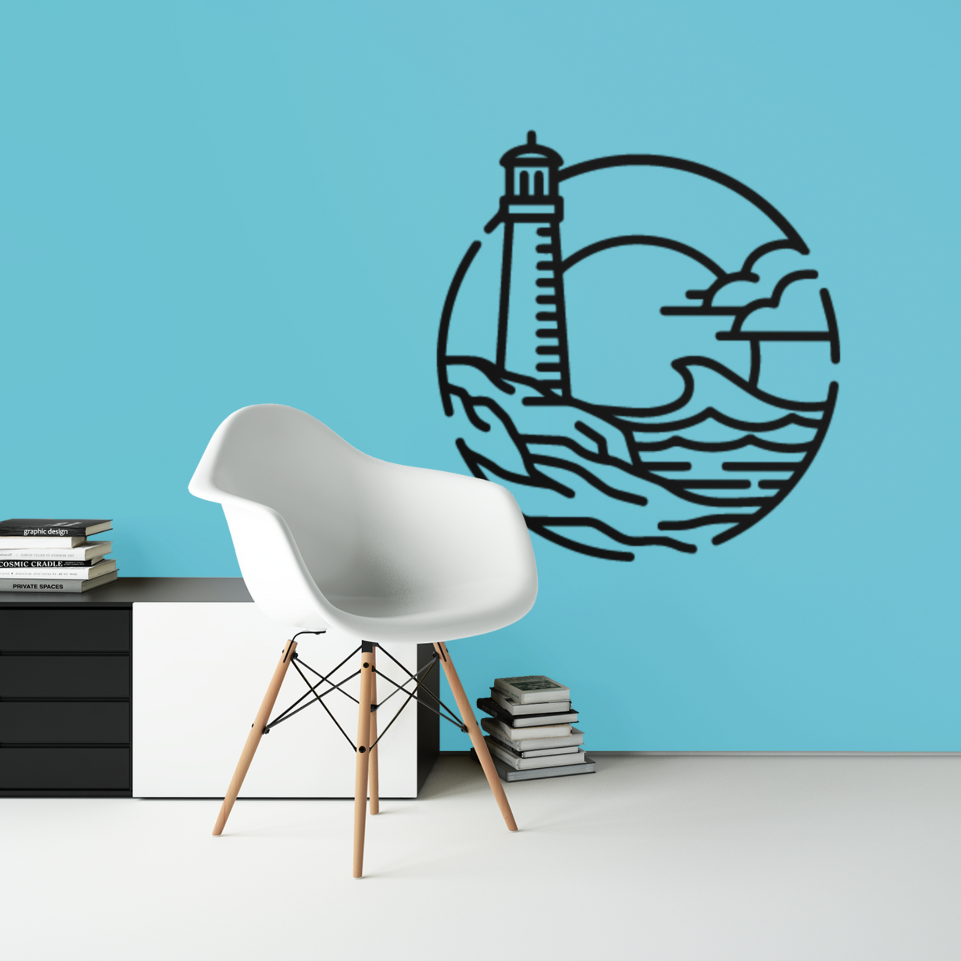 Ocean Lighthouse Metal Wall Art, Minimalist Nautical Home Decor Wall Hanging Artwork, Gifts For Lighthouse Collector, Sunset Ocean Wave Art
