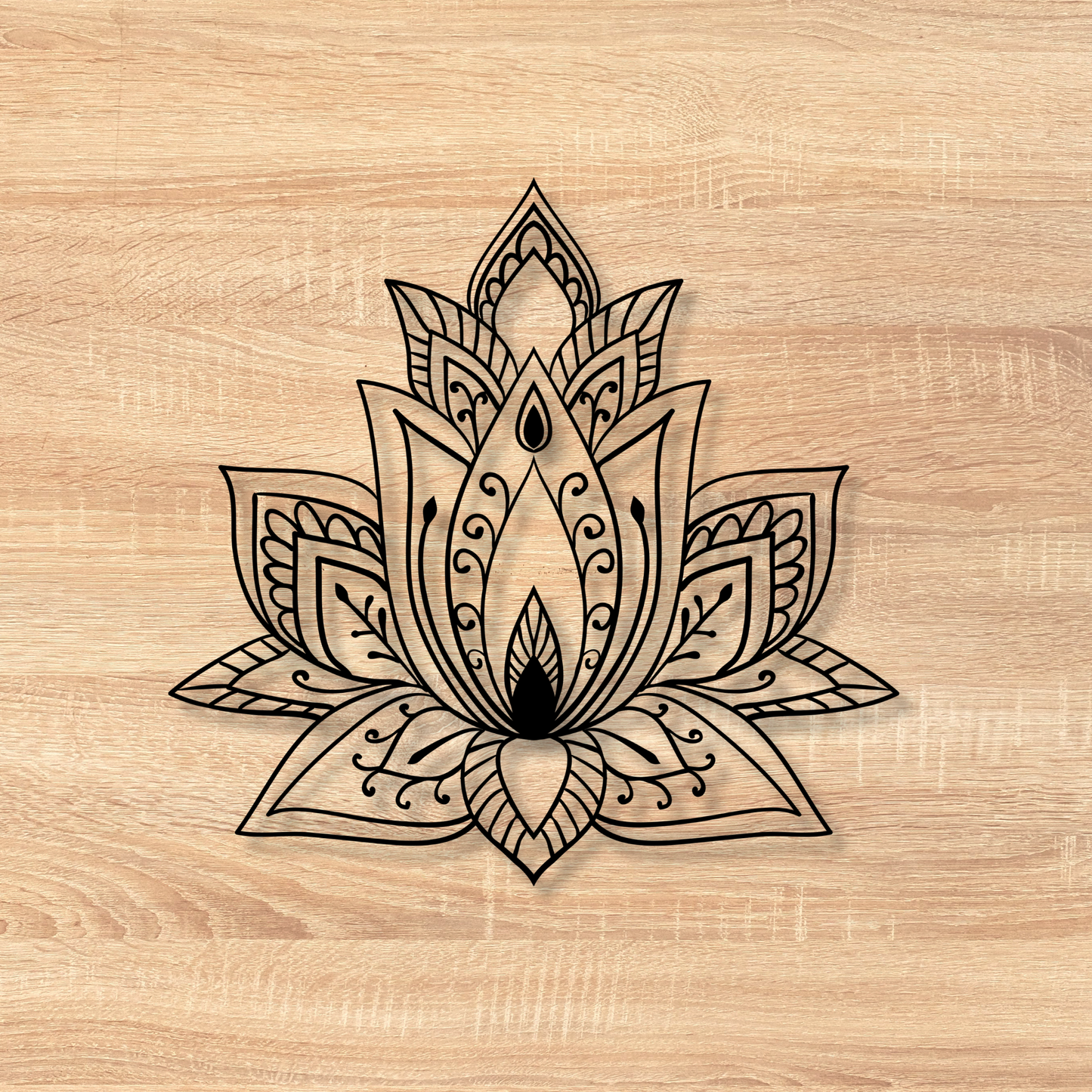 Lotus Flower Mandala Metal Wall Art, Lotus Flower Line Art, Large Living Room Artwork, Mandala Wall Hanging Decor, Spiritual Wiccan Style on wood wall