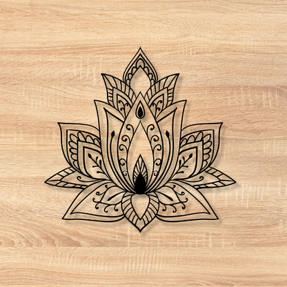 Lotus Flower Mandala Metal Wall Art, Lotus Flower Line Art, Large Living Room Artwork, Mandala Wall Hanging Decor, Spiritual Wiccan Style on wood wall