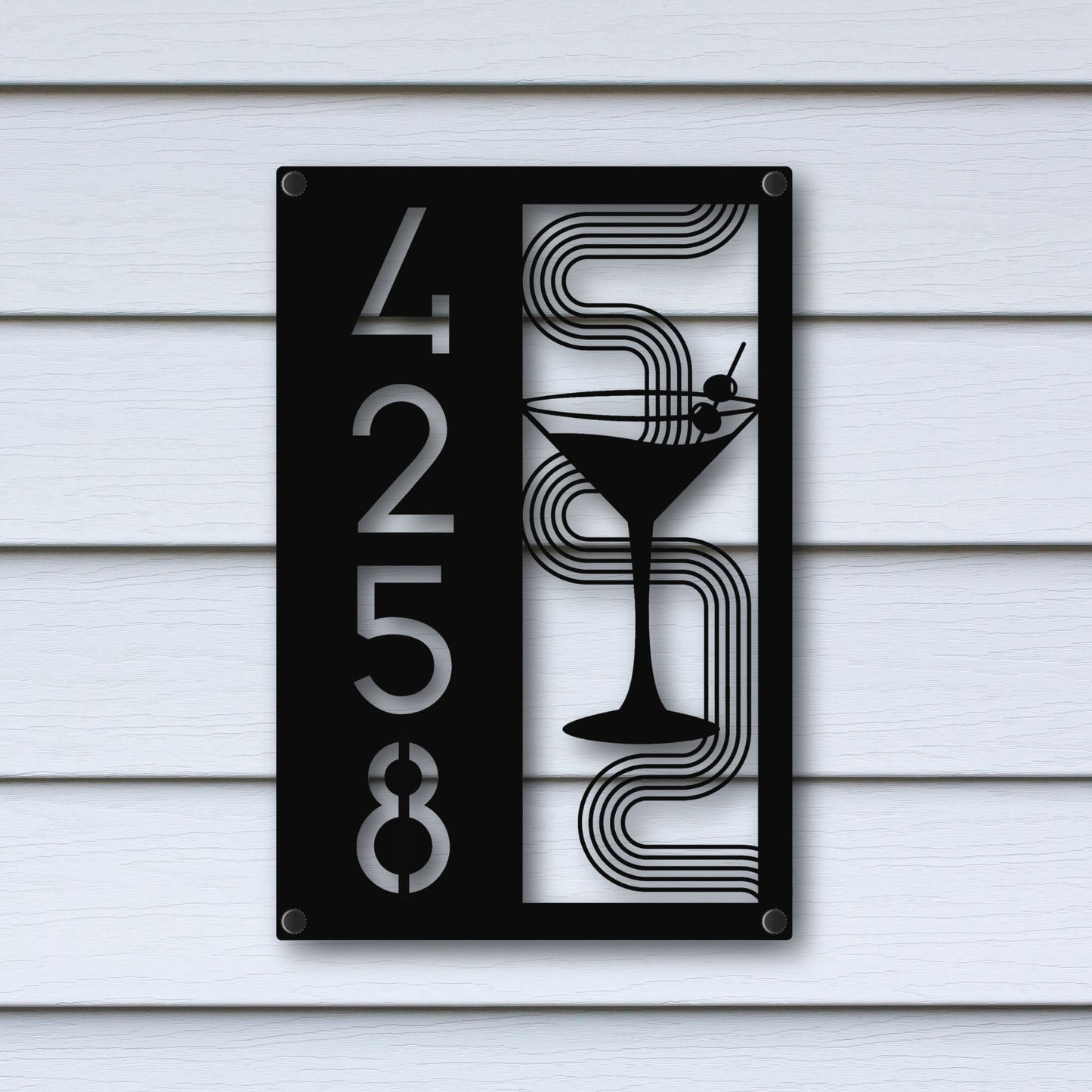 Custom Metal Martini Address Sign shown in black