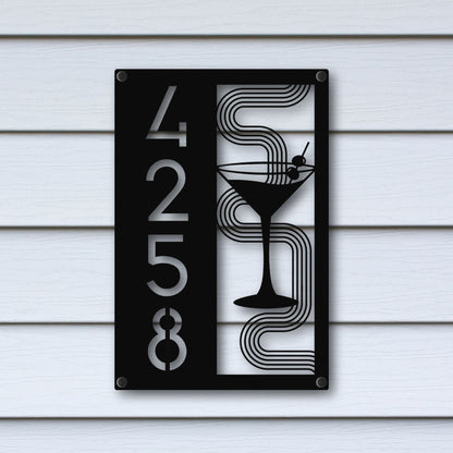 Custom Metal Martini Address Sign shown in black