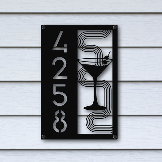 Custom Metal Martini Address Sign shown in black