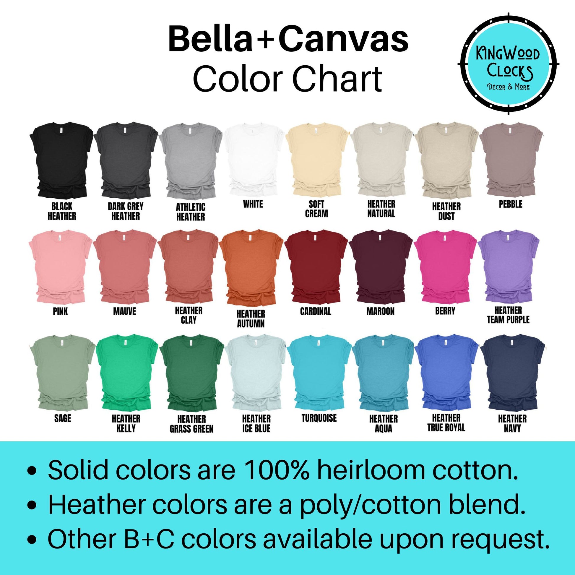 bella + canvas 3001 t shirt color chart