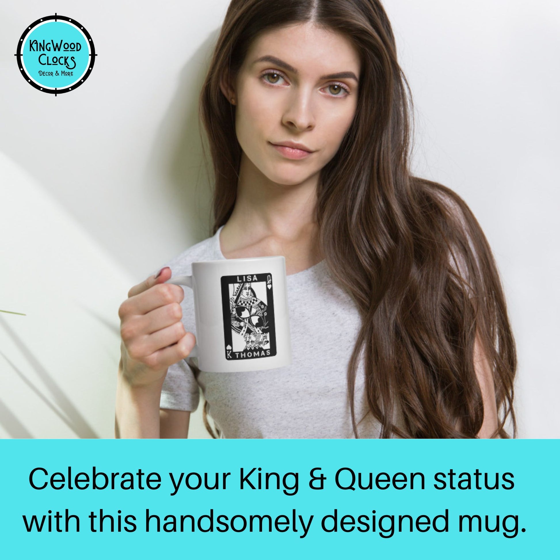 Personalized King & Queen of Hearts Coffee Mug, Him and Her Custom Anniversary Gift, 2 Sided 20oz Drinking Cup, Valentine's Card For Couples