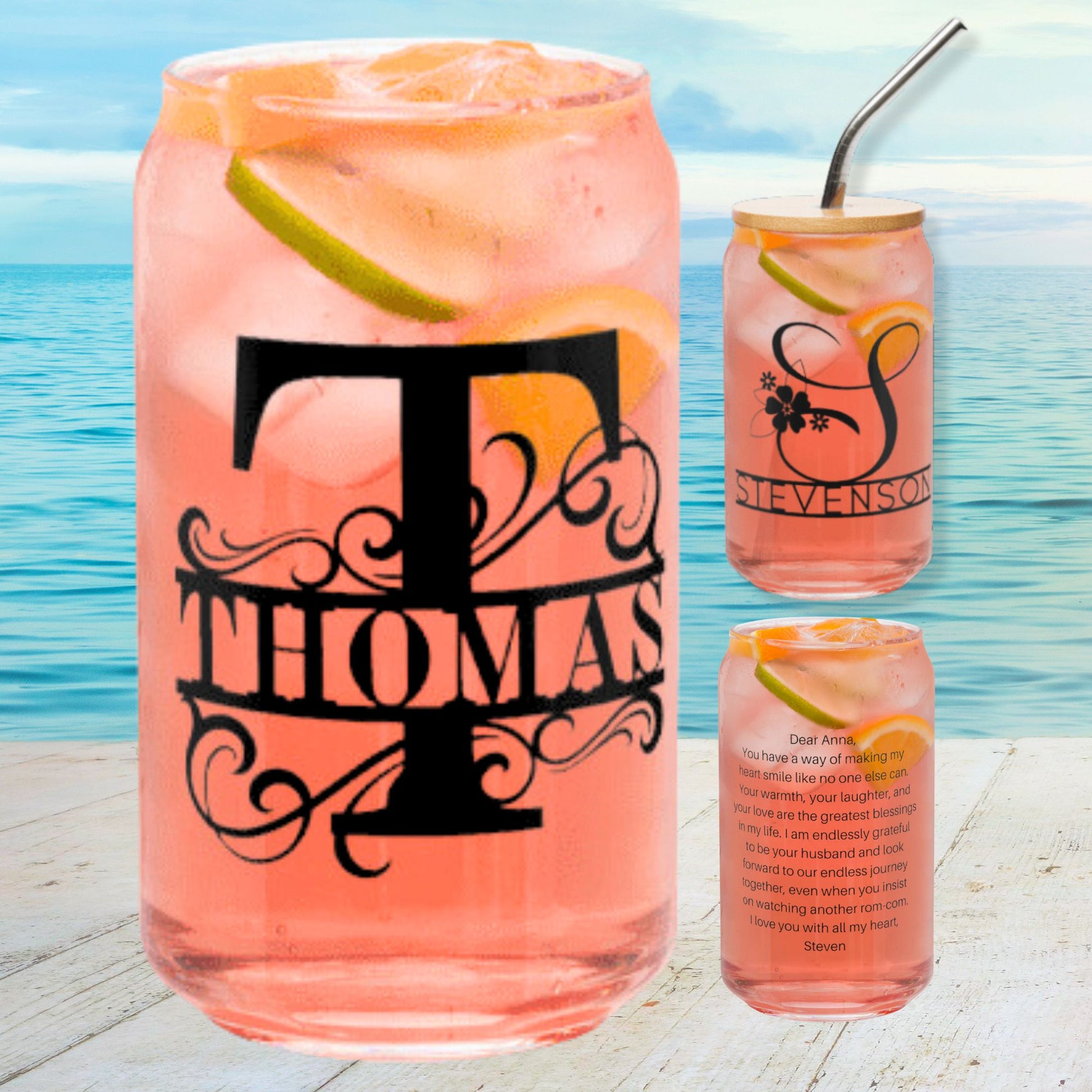 Personalized Monogram & Printed Message Can Glass