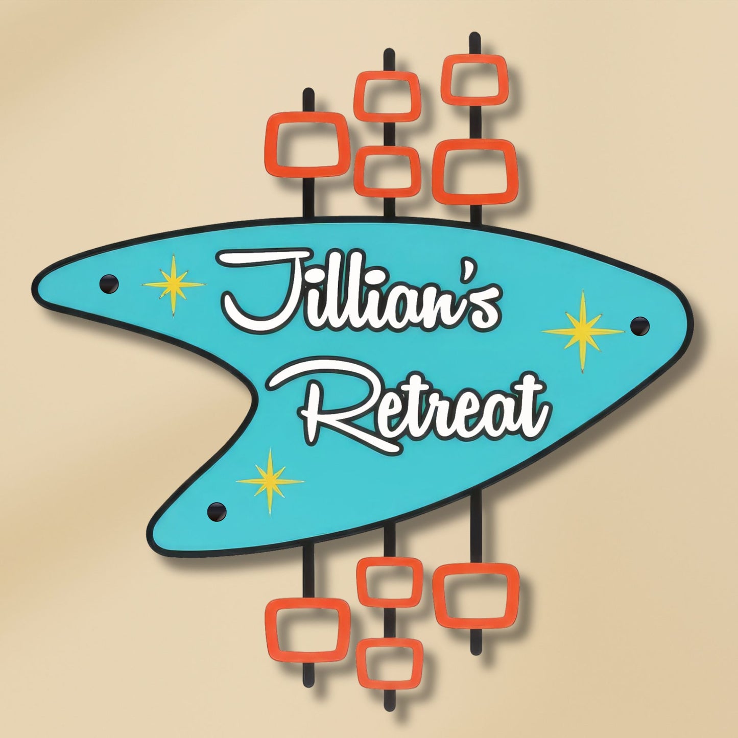 Personalized Retro Metal Sign with Jillian's Retreat printed on it 