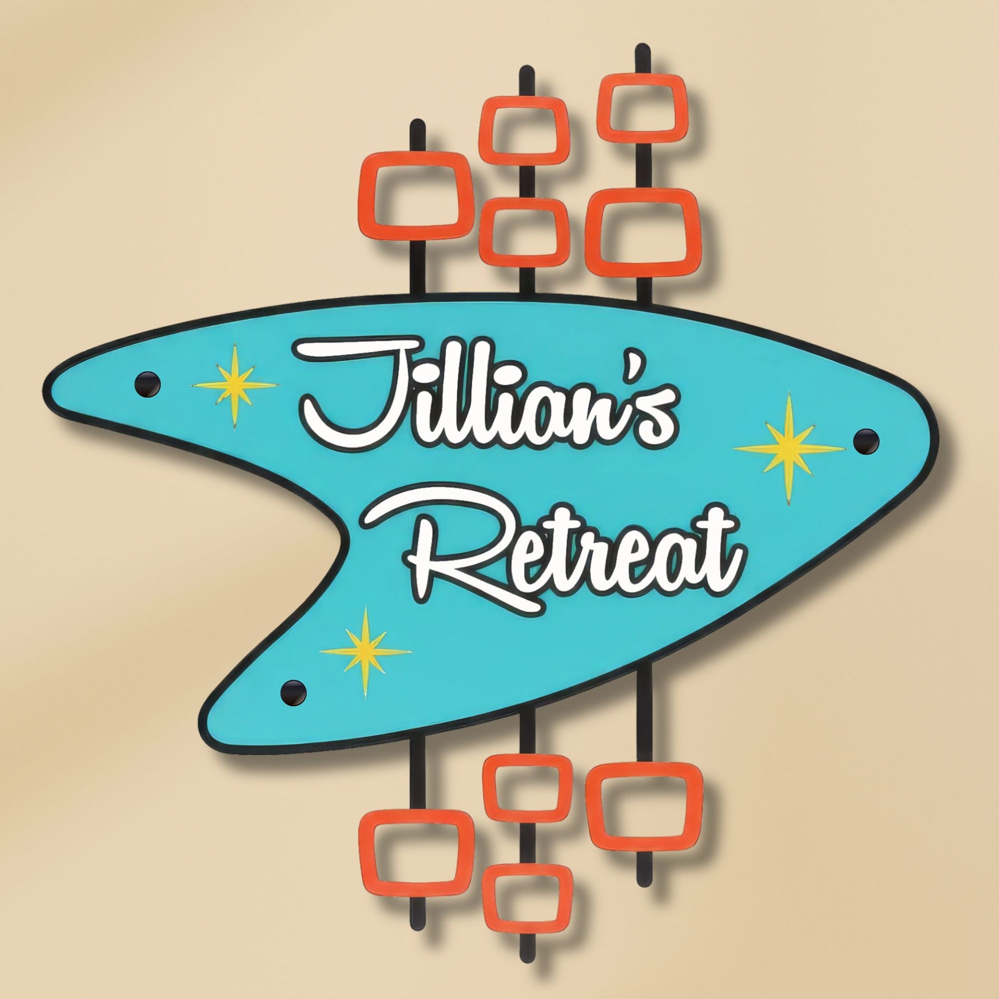 Personalized Retro Metal Sign with Jillian's Retreat printed on it 