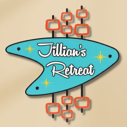 Personalized Retro Metal Sign with Jillian's Retreat printed on it 