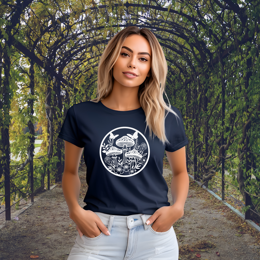 Mushroom Garden T-Shirt navy on girl