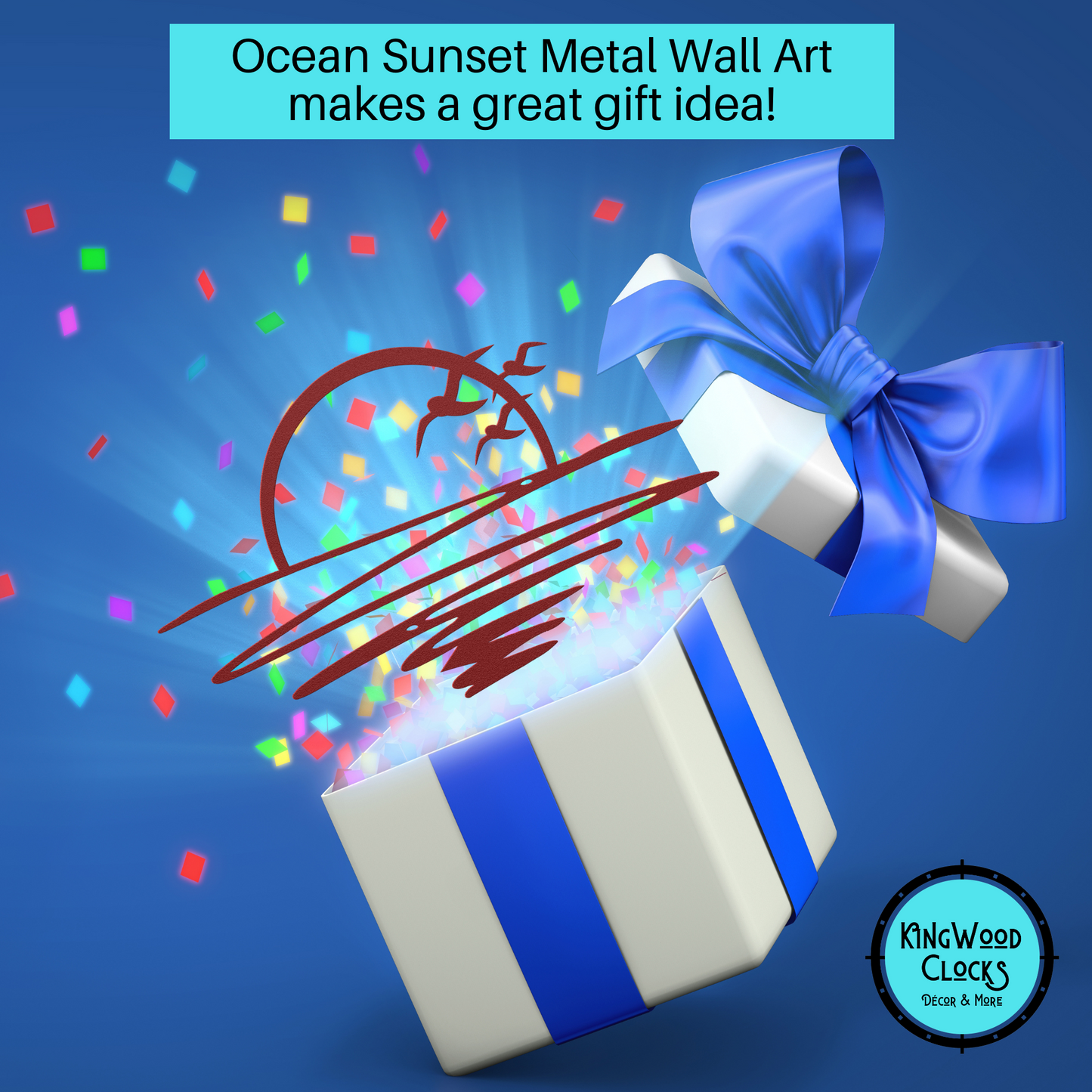 Ocean Sunset On Horizon Metal Wall Art, Beach Home Minimalist Wall Hanging, Modern Sunburst Decor, Housewarming Destination Gift, Seagulls great gift idea
