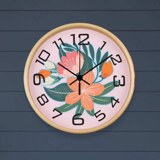 Retro Tropical Pink Floral Wall Clock