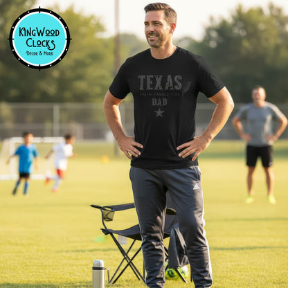 Texas Dad Tee, Distressed Lone Star T-Shirt, Faith. Family, Fire.
