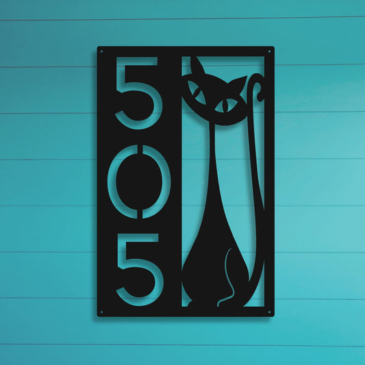 Atomic Cat Vertical Metal Address Sign