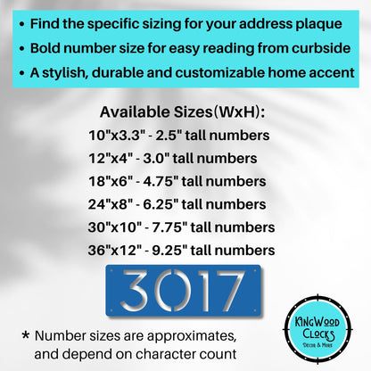 Horizontal Number Address Sign, Closed Style shown in blue with sizing specifics