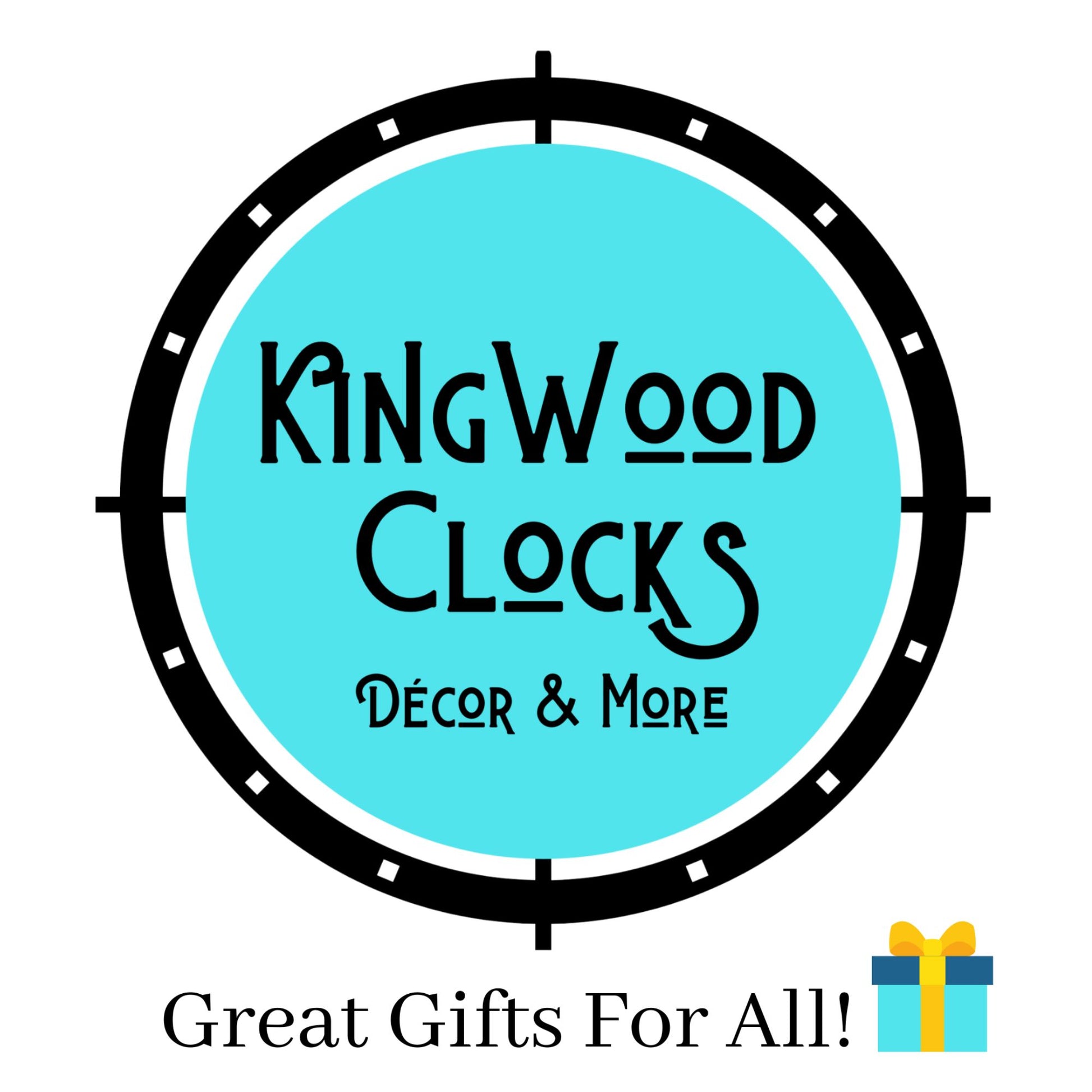 Kingwood Clocks logo with a blue circle and black text on a white background