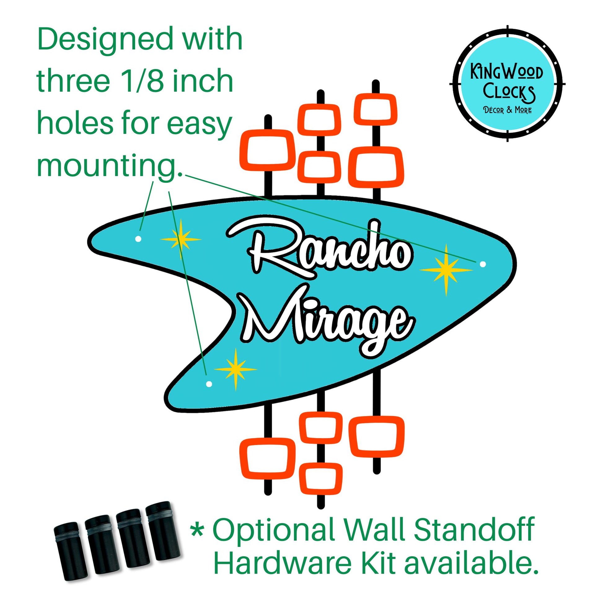 Personalized Retro Metal Sign has 1/8 inch holes for mounting, add optional standoff hardware to make art stand off your wall